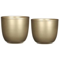 Plantenpot/bloempotten set - 2x stuks - keramiek - goud - D14.5 en D17 cm - Plantenpotten