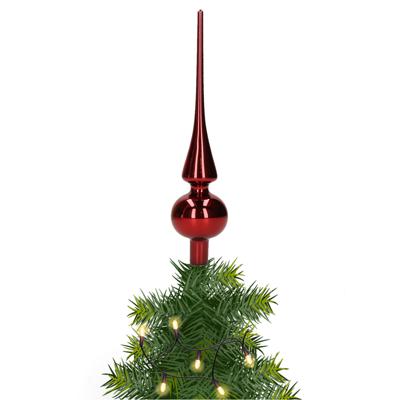 Kerstboom piek - 1x - donkerrood - 26 cm - glas - glans - kerstpiek