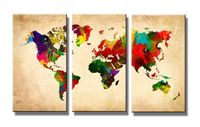 Schilderij - Wereldkaart, Multi-Colored, 160X90cm, 3luik
