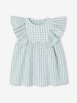 Babyjurk in seersucker groen, geruit Babyjurk in seersucker groen, geruit