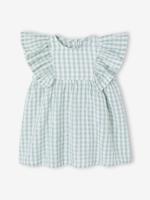 Babyjurk in seersucker groen, geruit