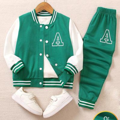 Boys 2-Piece Varsity Letter A Knit Jacket and Sweatpants Set Dark Green / 4Y