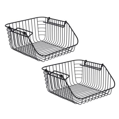 Opbergmandje - 2x - zwart - stapelbaar - 30 x 27 x 14 cm - draadmand - opbergen Opbergmandje - 2x - zwart - stapelbaar - 30 x 27 x 14 cm - draadmand - opbergen