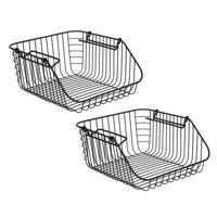 Opbergmandje - 2x - zwart - stapelbaar - 30 x 27 x 14 cm - draadmand - opbergen