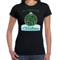 Wiet Kerstbal shirt / Kerst t-shirt All i want for Christmas zwart voor dames