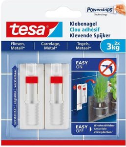 Tesa 77764 - verstelbare klevende spijker voor metaal en tegels - tot 3kg - 2 stuks