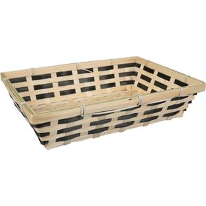 Broodmand rechthoekig - gevlochten bamboe hout - 34 x 24 x 8 cm - naturel/zwart   -