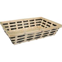 Broodmand rechthoekig - gevlochten bamboe hout - 34 x 24 x 8 cm - naturel/zwart