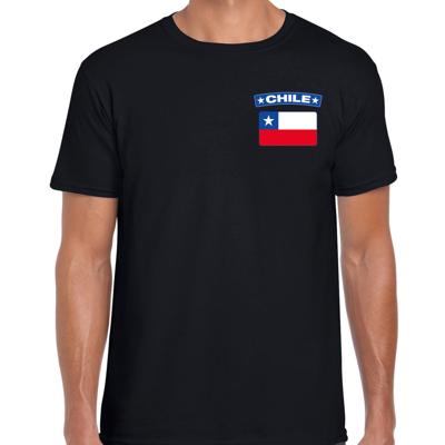 Chilie thema t-shirt - met vlag op borst - zwart - voor heren - landen shirt - supporters