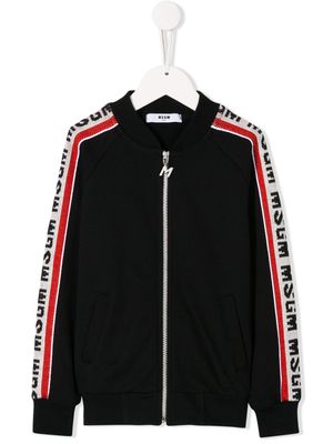MSGM Kids sweat zippé à bandes logos - Noir