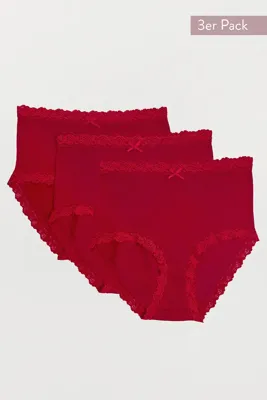 Nina von C 3-pack dames Taille slips - Kanten modal dames onderbroek - Katoenen kruisje