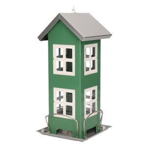 1x Stuks vogel voeder huisje voor vogelzaad groen metaal 27 cm