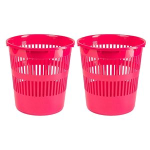 Afvalbak/vuilnisbak/kantoor prullenbak - 2x stuks - plastic - fuchsia roze - 28 cm