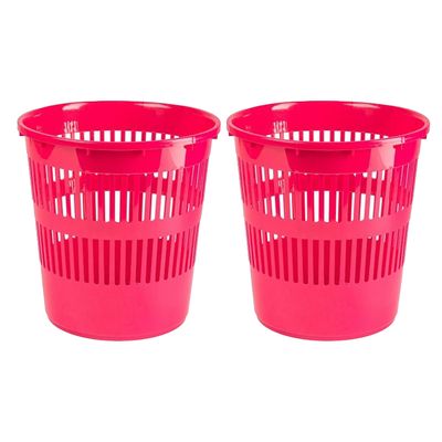 Afvalbak/vuilnisbak/kantoor prullenbak - 2x stuks - plastic - fuchsia roze - 28 cm Afvalbak/vuilnisbak/kantoor prullenbak - 2x stuks - plastic - fuchsia roze - 28 cm