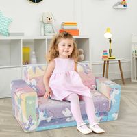 2 In 1 Opklapbare Sofa voor Kinderen/Sofa om te Bouwen tot Chaise Longue/Afneembare Hoes van Flanelstof en Vrolijke Patronen/van Zacht Pluche