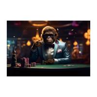 Glasschilderij - Gorilla Casino - 120 x 80 cm