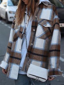 Casual Shawl Collar Woolen Plaid Jacket