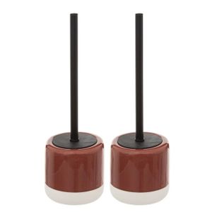 2x stuks WC-/toiletborstel met houder rond terra rood/bruin dolomiet 37 cm