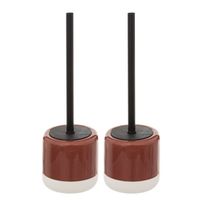 2x stuks WC-/toiletborstel met houder rond terra rood/bruin dolomiet 37 cm - thumbnail