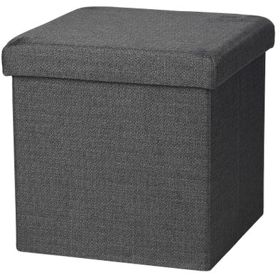 Poef/hocker - opbergbox zit krukje - donkergrijs - polyester/mdf - 38 x 38 cm - opvouwbaar