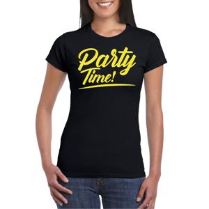 Verkleed T-shirt voor dames - party time - zwart - geel glitter - carnaval/themafeest