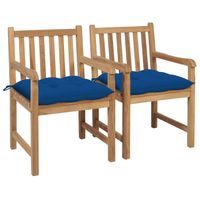 vidaXL Tuinstoelen 2 st met blauwe kussens massief teakhout - thumbnail