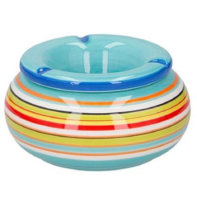 Storm asbak - blauw/multi-kleur - 13 x 7 cm - keramiek - terras/buiten asbak - tuinasbak
