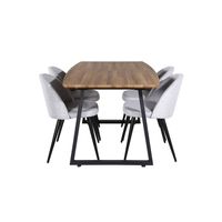 IncaNABL eethoek eetkamertafel uitschuifbare tafel lengte cm 160 / 200 el hout decor en 4 Velvet eetkamerstal - thumbnail
