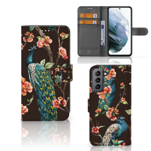 Samsung Galaxy S21 FE Telefoonhoesje met Pasjes Pauw met Bloemen