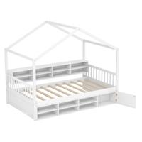 Huisbed 200 x 90 cm Kinderbed in Huisvorm met Valbescherming & Lattenbodem met 14 Vakken Wit