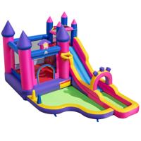 Opblaasbare Waterglijbaan met Prinsessenthema Voorzien van een Grote Glijbaan Springgedeelte Klimwand Ringwerpspel en Meer
