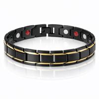 Magnetische heren armband Edelstaal Mat Zwart met goudkleurig