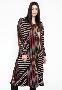 Yoek Jurk plissé STRIPES | Zwart | Maat 46/48