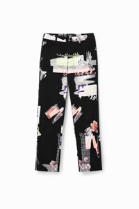 Straight fit broek met collage - BLACK - L