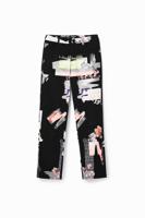 Straight fit broek met collage - BLACK - M