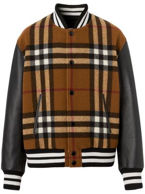 Burberry veste bomber imprimée à manches en cuir - Marron