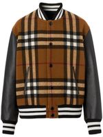 Burberry veste bomber imprimée à manches en cuir - Marron
