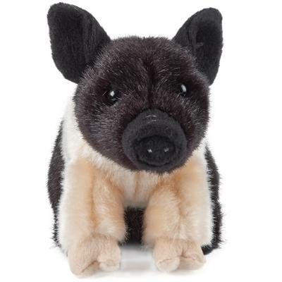 Living Nature Knuffel varken - zwart met roze - pluche - biggetje - knuffeldier - 20 cm