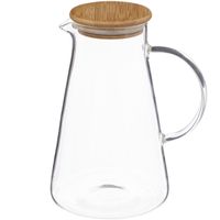 Karaf/schenkkan 1,5 liter van glas met bamboe houten deksel   - - thumbnail