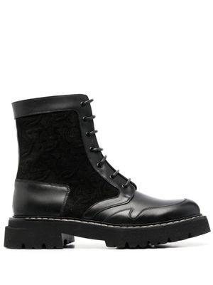 Ferragamo bottines en cuir à empiècements - Noir