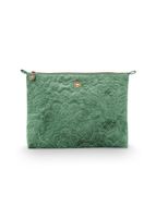 Pip Studio Pip Studio Charly Cosmetic Flat Pouch Large Velvet Quiltey Days Green 30x22x1 cm