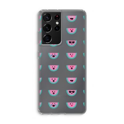 Smiley watermeloenprint: Samsung Galaxy S21 Ultra Transparant Hoesje