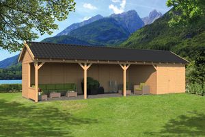 Lariks/Douglas Overkapping Hamar XL type 10 blank 1303x445 cm- Zadeldak- Onbehandeld lariks Douglas hout- Tuindeco