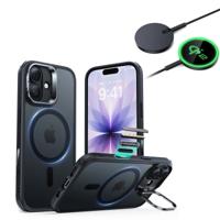 iPhone 17 Bundle Classic Hybrid Magnetic Case (Camera Control, Stash Stand) and Magnetic Charging Pad (Qi2) - Frosted Black
