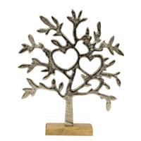 Decoratie levensboom - Tree of Life - aluminium/hout -Â  23 x 26 cm - zilver kleurig   -