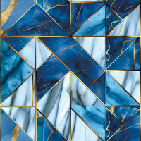 Geometrisch blauw marmer en gouden effect marmeren vinyl tapijt