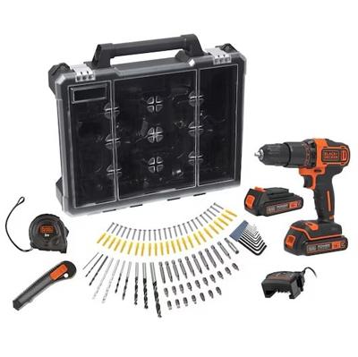 BLACK+DECKER Accu Klopboormachine | 18V | Incl. 2x 1.5Ah accu&apos;s en 400mA oplader + 100 accessoires in opbergkoffer - BCD700C2AMB-QW
