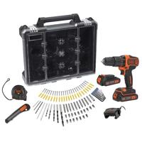 BLACK+DECKER Accu Klopboormachine | 18V | Incl. 2x 1.5Ah accu&apos;s en 400mA oplader + 100 accessoires in opbergkoffer - BCD700C2AMB-QW