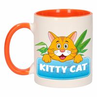 Poezen theebeker oranje / wit Kitty Cat 300 ml - thumbnail