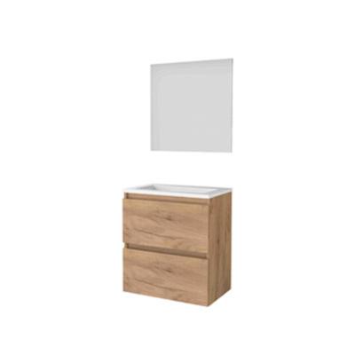 Basic-Line Ultimate 39 Badkamermeubelset - Ondiep - 60 x 39 cm - Greeploos - 2 Lades - Acryl Wastafel - Zonder Kraangat - Spiegel met Indirecte LED Verlichting - Whisky Oak